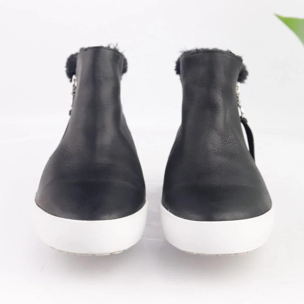 Rebecca Minkoff Womens Shelly Sneaker Boost Size 7 Black Leather Zip Fur Booties